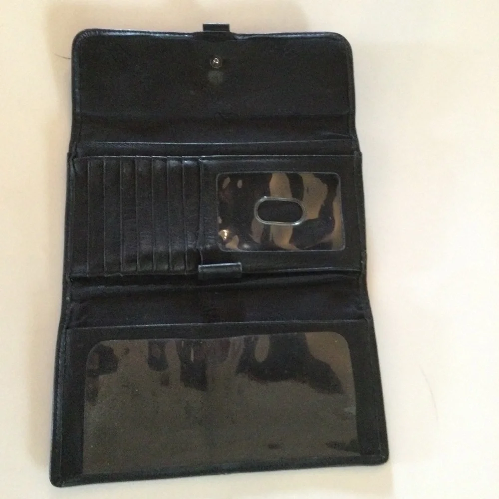 Fossil Black Genuine Leather Wallet Clutch Billfold Zip Area